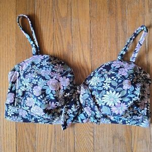 Kona Sol Blue Floral Bikini Top Size L